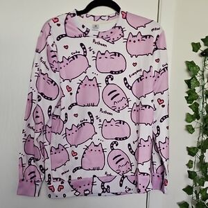 Pusheen - Pink Cartoon Cat Pullover Sweatshirt